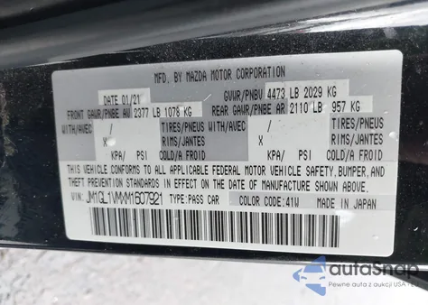 2021 Mazda Mazda6 Touring из США, поврежденный, VIN JM1GL1VMXM1607921